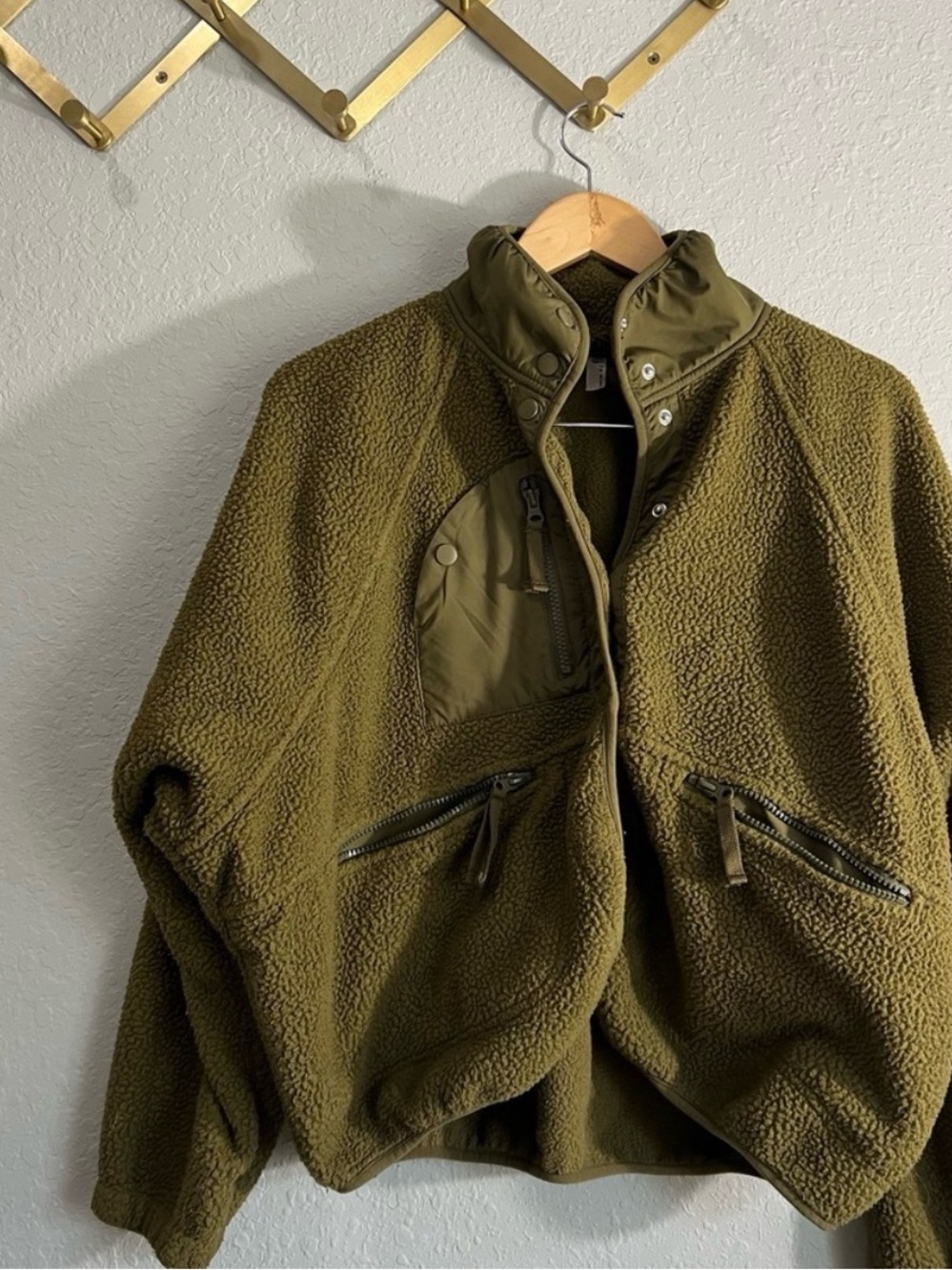 Free People Olive Green Lightweight Fleece Jacket